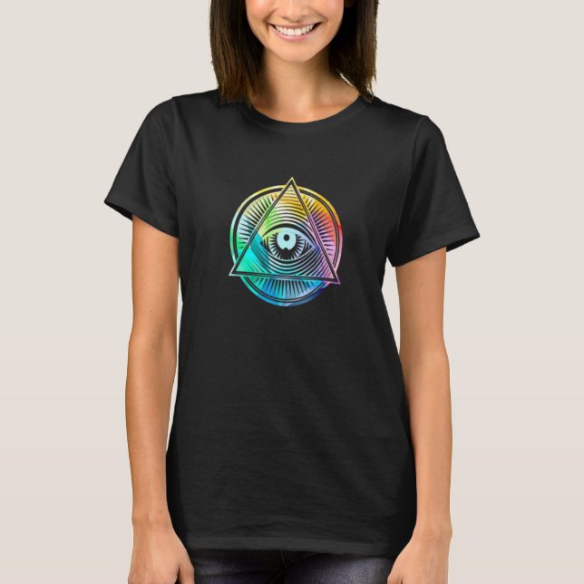 Färgglad Emo Regnbåge Pyramid Öga Alltseende Öga M T Shirt (Framsida)