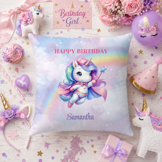 Färgglad Enhörning Magisk Dag Flickas Födelsedags  Kudde (Colorful Unicorn Magical Day Girl Birthday Pillow

)