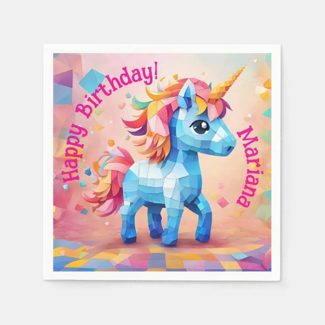 Färgglad Enhörning Pinata Födelsedag Pappersservett (Framsidan)