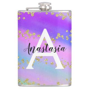 Färgglad Enhörning Regnbåge Guld Glitter Monogram Fickplunta