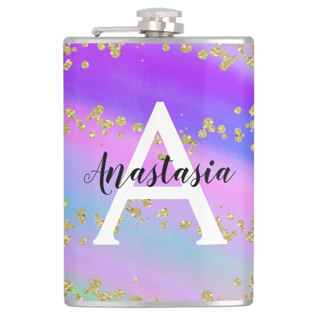 Färgglad Enhörning Regnbåge Guld Glitter Monogram Fickplunta (Framsidan)