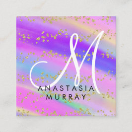 Färgglad Enhörning Regnbåge Guld Glitter Monogram Fyrkantigt Visitkort
