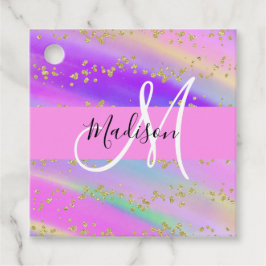Färgglad Enhörning Regnbåge Guld Glitter Monogram Gåvor Etiketter