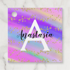 Färgglad Enhörning Regnbåge Guld Glitter Monogram Gåvor Etiketter