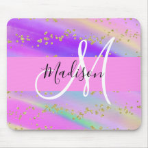 Färgglad Enhörning Regnbåge Guld Glitter Monogram