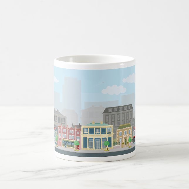 Färgglad europeisk stads gata urban siluett kaffemugg (Skapare uppladdad)