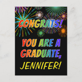 Färgglad Examen Grattis + Anpassat Namn Vykort