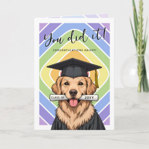 Färgglad examen söt golden retriever foto kort