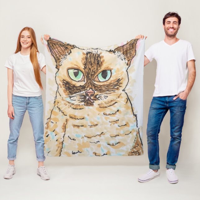 Färgglad Excentrisk Kattporträtt Fleecefilt (På plats)