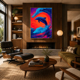 Färgglad expressionist delfinvåg Väggkonst