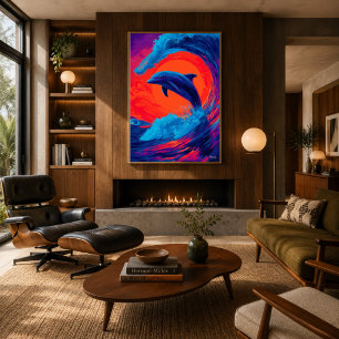 Färgglad expressionist delfinvåg Väggkonst