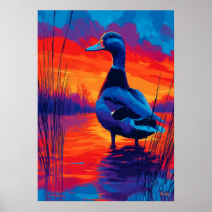 Färgglad expressionistisk ank-sunset-väggkonst poster