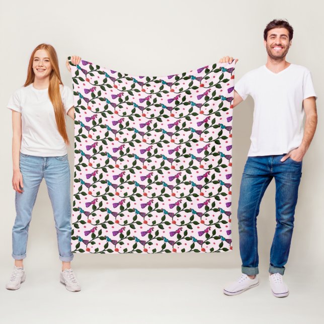 Färgglad Fågel Blommig Sömlös Mönster Gobeläng Fleecefilt (På plats)