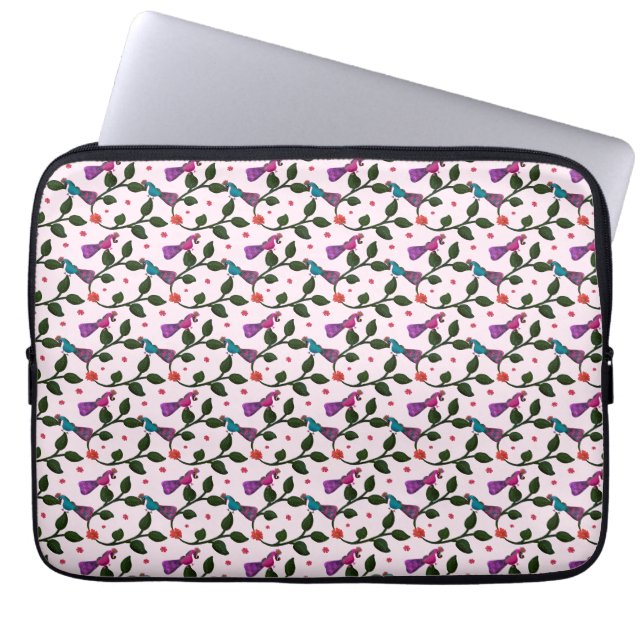 Färgglad Fågel Blommig Sömlös Mönster Gobeläng Laptop Fodral (Framsidan)