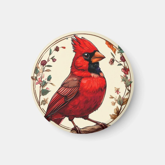 Färgglad fågel med blomsterkant magnet (Framsidan)