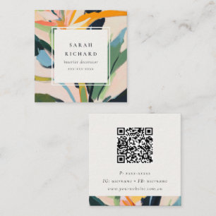 Färgglad Fågel Paradisets Målade Blommotiv QR-kod Fyrkantigt Visitkort