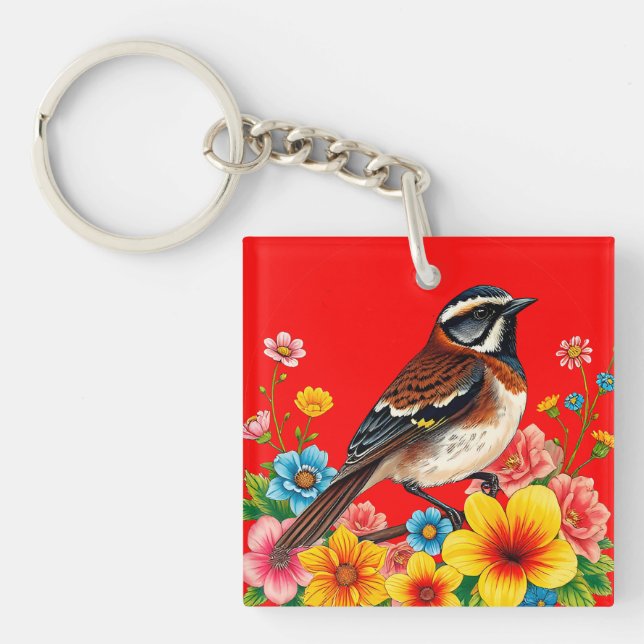 Färgglad Fågel Sittande Bland Blommor (Framsidan)