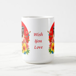 Färgglad Fågel Sittande Bland Blommor Kaffemugg