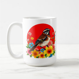 Färgglad Fågel Sittande Bland Blommor Kaffemugg