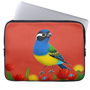 Färgglad Fågel Sittande Bland Livfulla Blommor Laptop Fodral