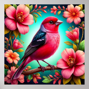 Färgglad Fågel Sittande på Gren Natur Konst Poster