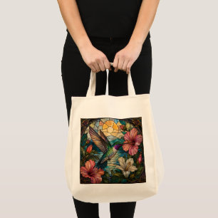 Färgglad Färgat Glas Kolibri Blommig Handväsk Tygkasse