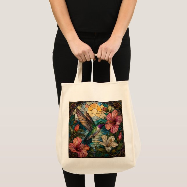 Färgglad Färgat Glas Kolibri Blommig Handväsk Tygkasse (Framsida (produkt))