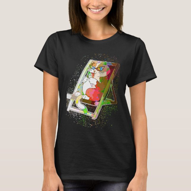 Färgglad färgsprut glass katt t shirt (Framsida)