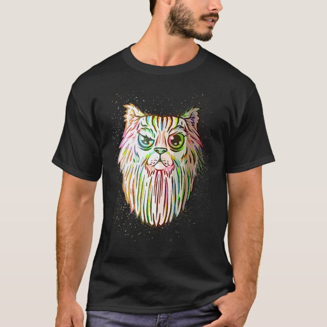 Färgglad färgsprut Skäggig katt T Shirt (Framsida)
