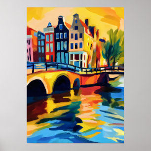 Färgglad Fauvistisk Amsterdam Kanal Väggkonst
