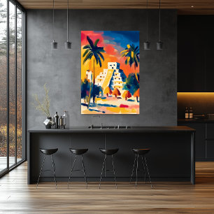 Färgglad Fauvistisk Chichen Itza Pyramid Konst Poster