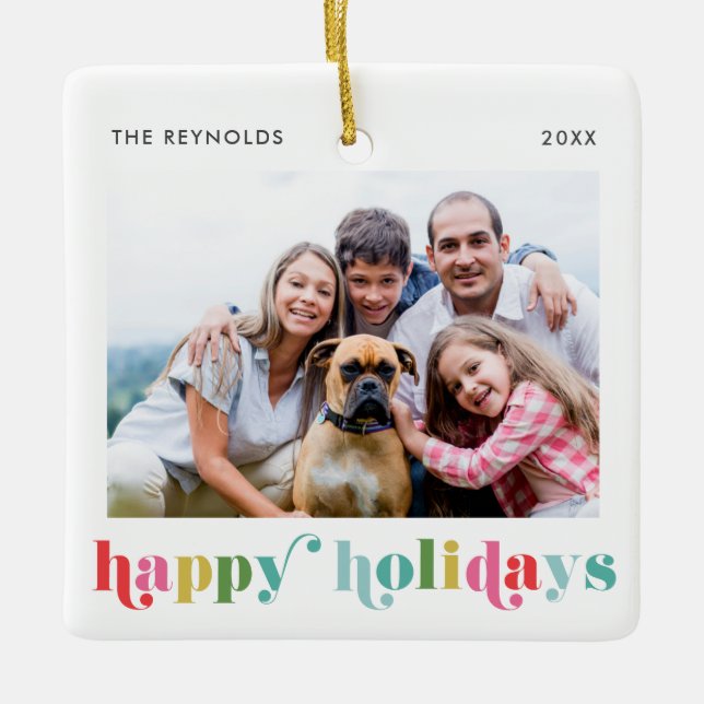 Färgglad Fet Stil Glad Jul Foto Jul Julgransprydnad Keramik (Framsida)