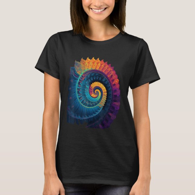 Färgglad Fibonacci-spiral Psykedeliska färger Abst T Shirt (Framsida)