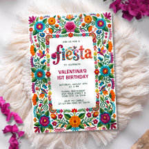 Färgglad Fiesta Blommig Folk Art Flicka 1-årsdag