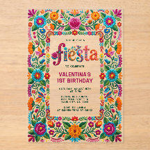 Färgglad Fiesta Blommig Folkkonst Flicka 1-årsdag