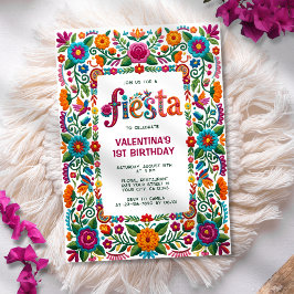 Färgglad Fiesta Blommig Folkkonst Flicka 1-årsdag Inbjudningar