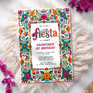Färgglad Fiesta Blommig Folkkonst Flicka 1-årsdag Inbjudningar