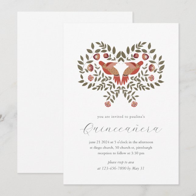 Färgglad Fiesta Blommig Quinceañera  Inbjudningar (Fram/baksida)