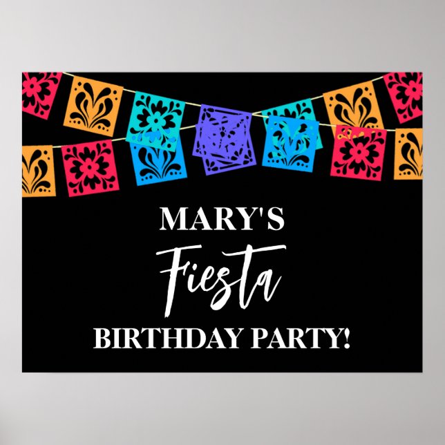 Färgglad Fiesta Födelsedagsfest Svart Poster (Framsidan)