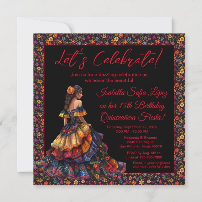 Färgglad Fiesta Quinceañera-inbjudan Inbjudningar (Framsida)