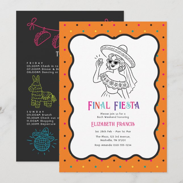 Färgglad Final Fiesta Mexikansk Sjungningshelg Inbjudningar (Fram/baksida)