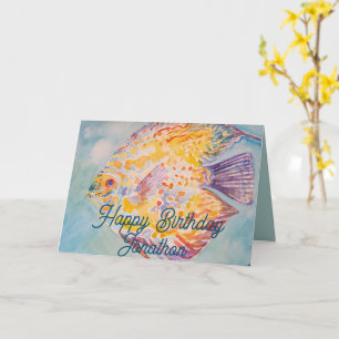 Färgglad Fisk Vattenfärg Födelsedags Kort