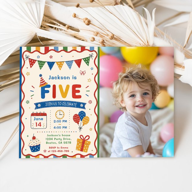 Färgglad FIVE 5-års födelsedagsfest Inbjudningar (Skapare uppladdad)