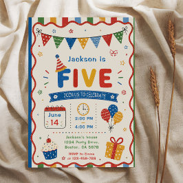 Färgglad FIVE 5-års födelsedagsfest Inbjudningar
