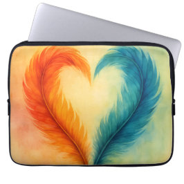 Färgglad Fjäder Hjärtat Vattenfärgskonst Laptop Fodral