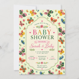 Färgglad fjäril baby shower inbjudan