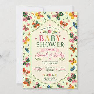 Färgglad fjäril baby shower inbjudan