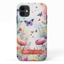 Färgglad fjäril & blommor iPhone/iPad-fodral