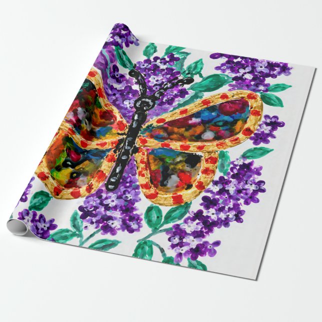 Färgglad Fjäril och Lila Syren Presentpapper (Utrullad)