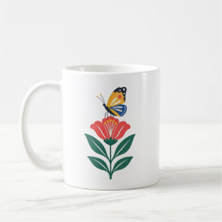 Färgglad Fjäril På Röd Blomma Konst Kaffemugg